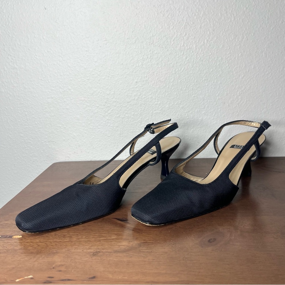 Stuart Weitzman Textured Navy Slingback Kitten Heel Pumps - Picture 3 of 8